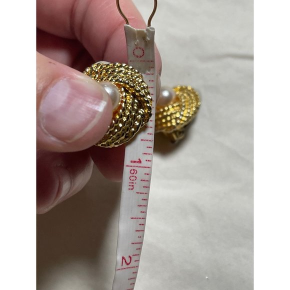 Gold Tone Knot Rope Faux Pearl Clip-On Earrings - Picture 12 of 13